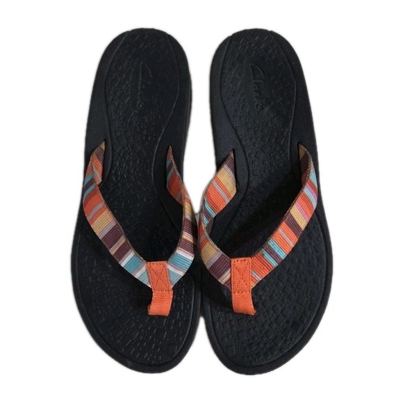 CLARKS Tate Muse Multi Striped Thong Flip Flop Sandals 65373, Size 9M - Picture 6 of 6